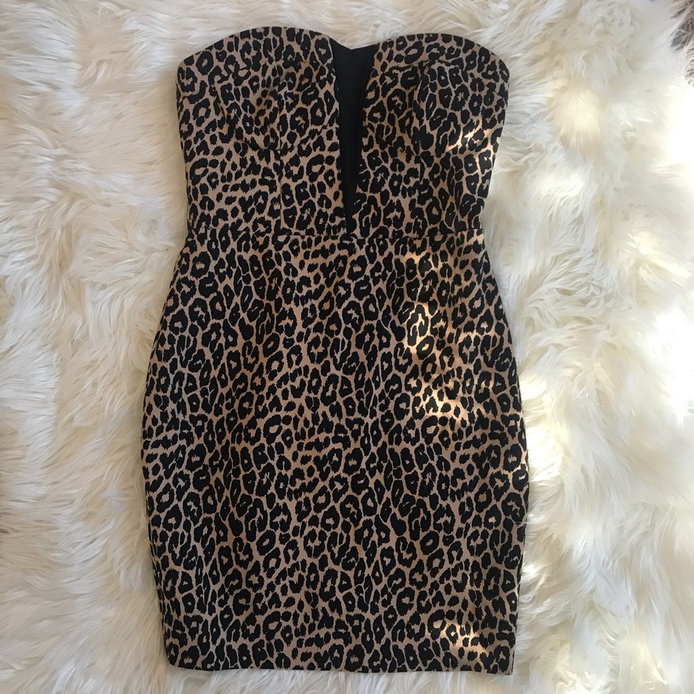 Likely leopard print mesh insert bodycon dress
